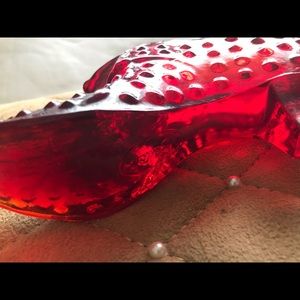 Fenton Cat hobnail red glass shoe